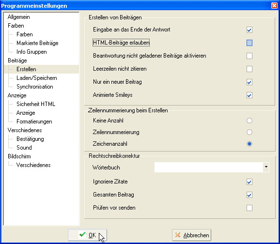 HTML-Beitr&auml;ge erlauben - H&auml;kchen entfernen